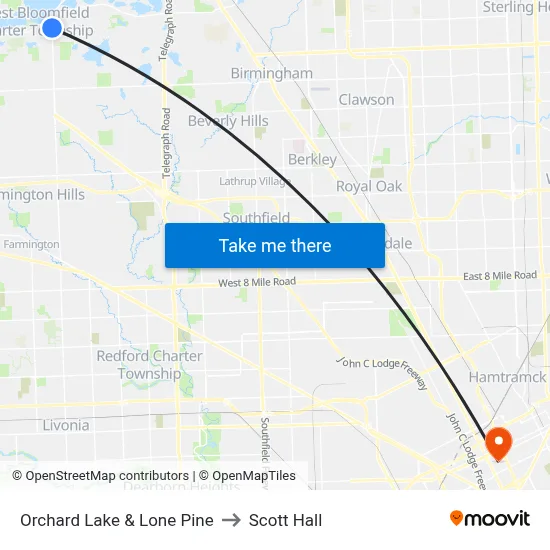 Orchard Lake & Lone Pine to Scott Hall map