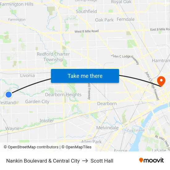 Nankin Boulevard & Central City to Scott Hall map