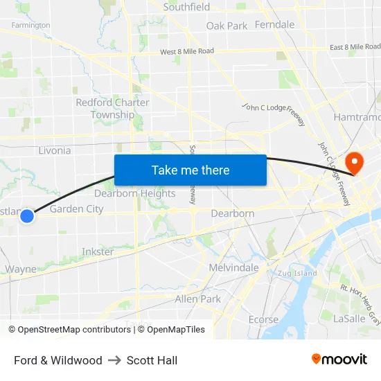 Ford & Wildwood to Scott Hall map