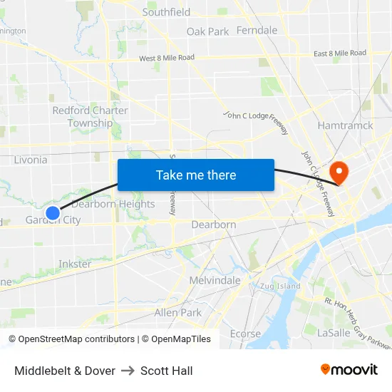Middlebelt & Dover to Scott Hall map
