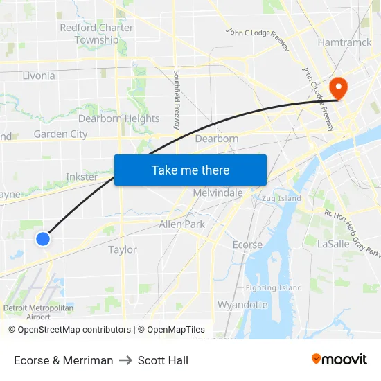 Ecorse & Merriman to Scott Hall map