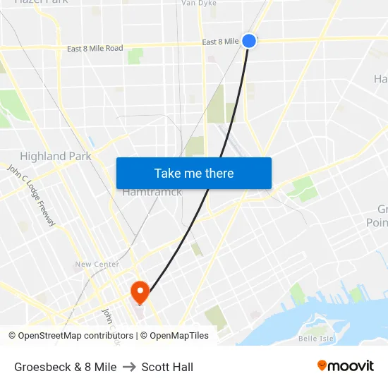 Groesbeck & 8 Mile to Scott Hall map