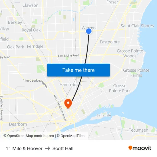 11 Mile & Hoover to Scott Hall map