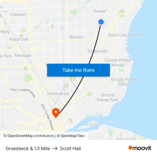 Groesbeck & 13 Mile to Scott Hall map
