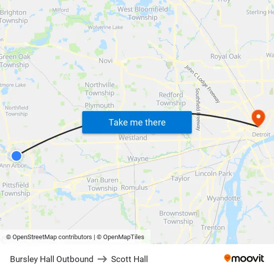 Bursley Hall Outbound to Scott Hall map