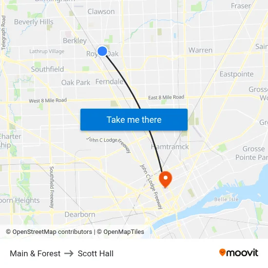 Main & Forest to Scott Hall map