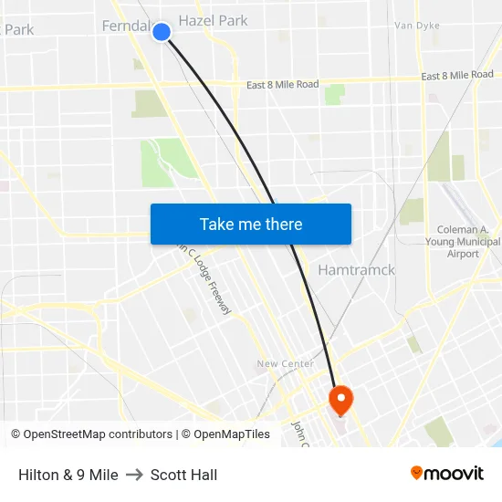 Hilton & 9 Mile to Scott Hall map