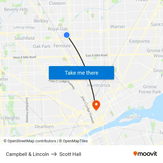 Campbell & Lincoln to Scott Hall map