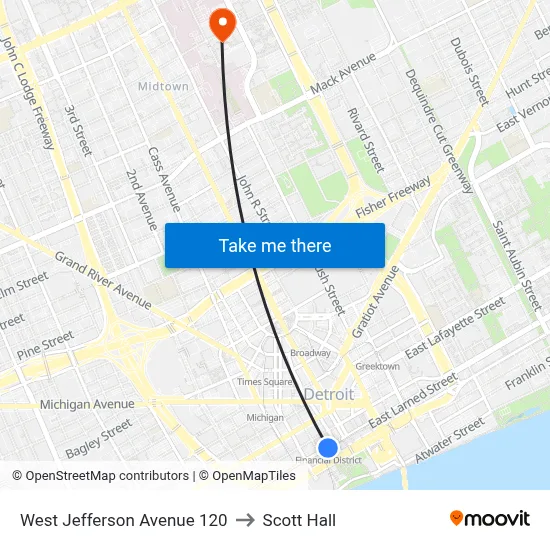 West Jefferson Avenue 120 to Scott Hall map
