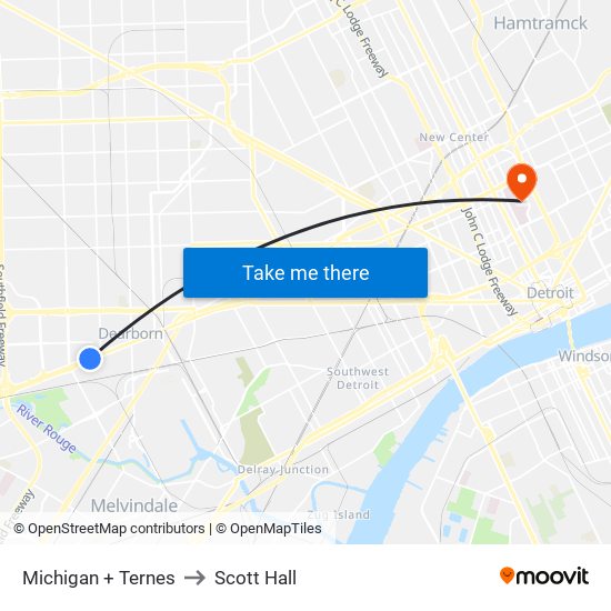 Michigan + Ternes to Scott Hall map