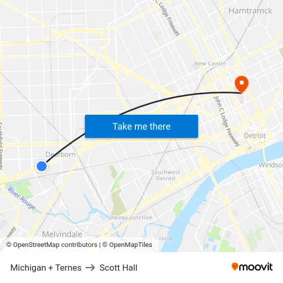 Michigan & Ternes to Scott Hall map