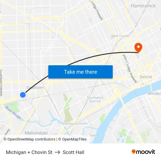 Michigan & Chovin to Scott Hall map