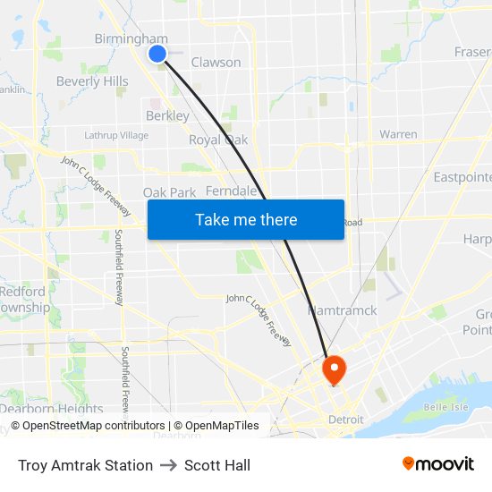 Troy Amtrak Station to Scott Hall map