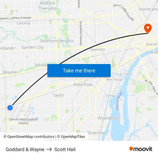 Goddard & Wayne to Scott Hall map