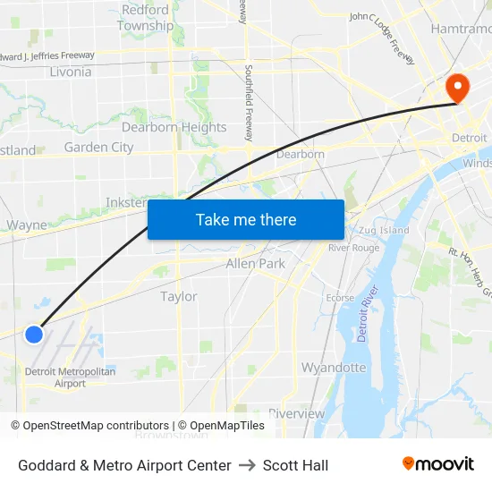 Goddard & Metro Airport Center to Scott Hall map