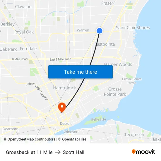 Groesback at 11 Mile to Scott Hall map