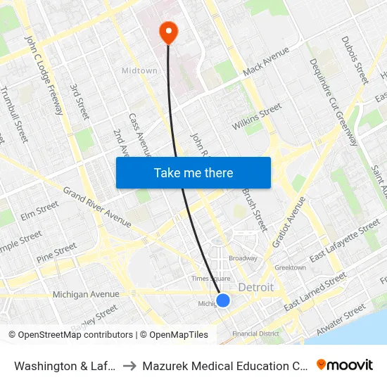 Washington & Lafayette to Mazurek Medical Education Commons map