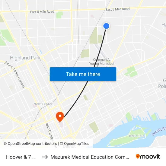 Hoover & 7 Mile to Mazurek Medical Education Commons map