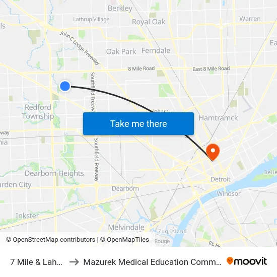 7 Mile & Lahser to Mazurek Medical Education Commons map