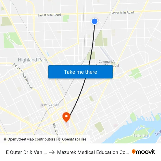 E Outer Dr & Van Dyke to Mazurek Medical Education Commons map