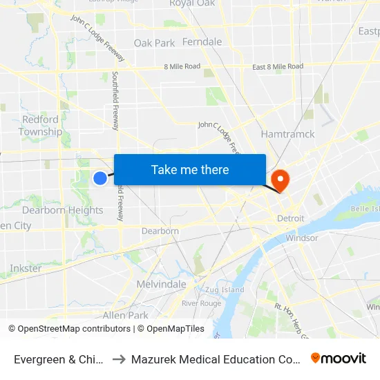 Evergreen & Chicago to Mazurek Medical Education Commons map