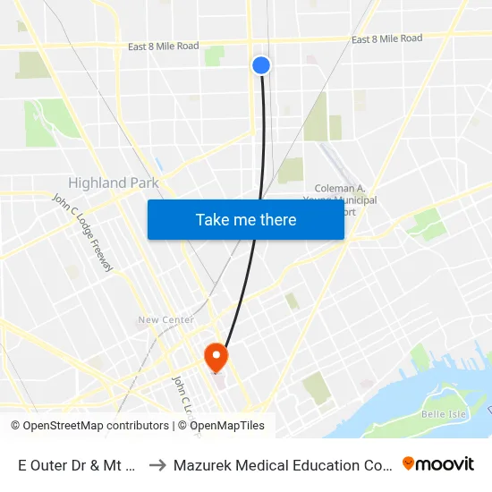 E Outer Dr & Mt Elliott to Mazurek Medical Education Commons map