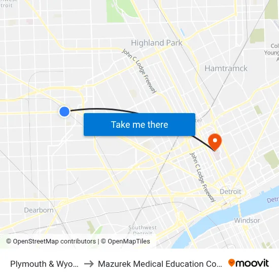 Plymouth & Wyoming to Mazurek Medical Education Commons map