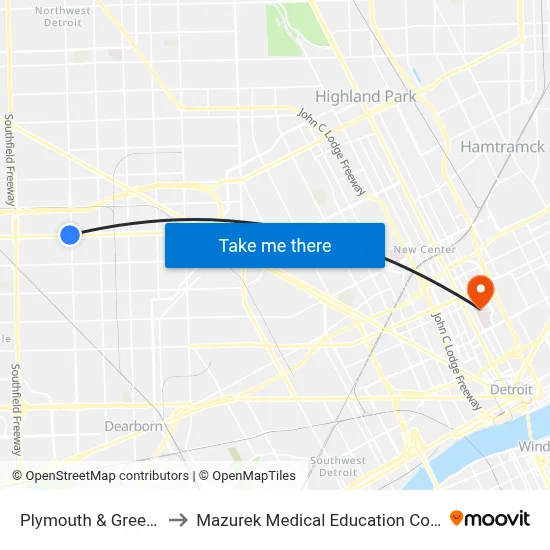 Plymouth & Greenfield to Mazurek Medical Education Commons map