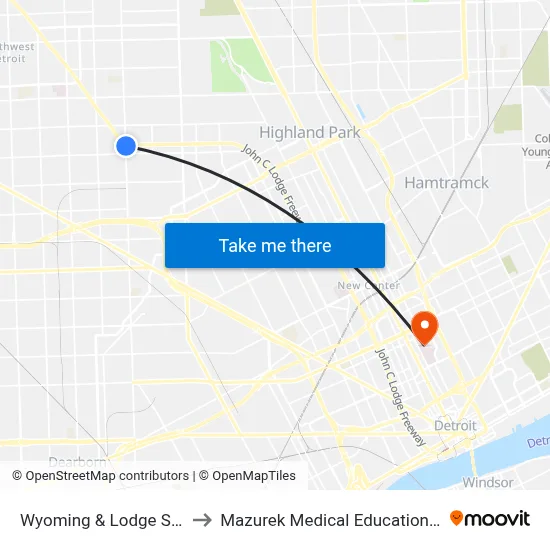 Wyoming & Lodge Service Dr to Mazurek Medical Education Commons map