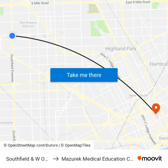 Southfield & W Outer Dr to Mazurek Medical Education Commons map