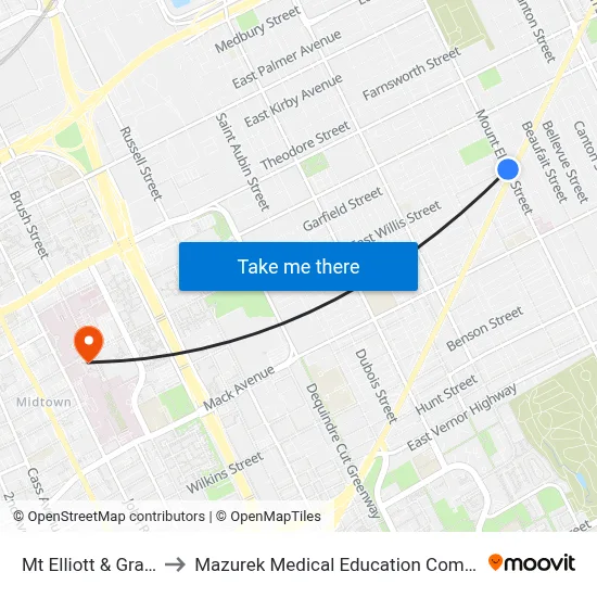 Mt Elliott & Gratiot to Mazurek Medical Education Commons map