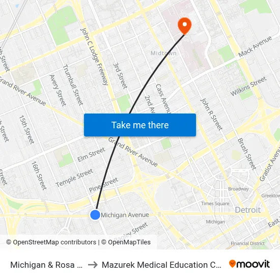 Michigan & Rosa Parks to Mazurek Medical Education Commons map
