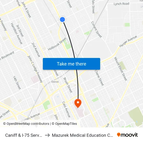 Caniff & I-75 Service Dr to Mazurek Medical Education Commons map