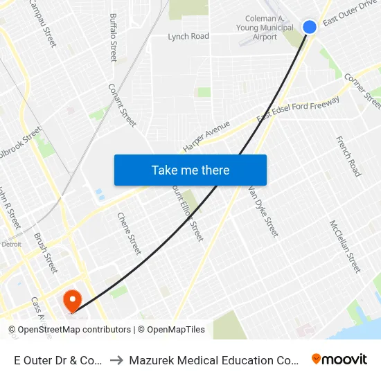 E Outer Dr & Conner to Mazurek Medical Education Commons map
