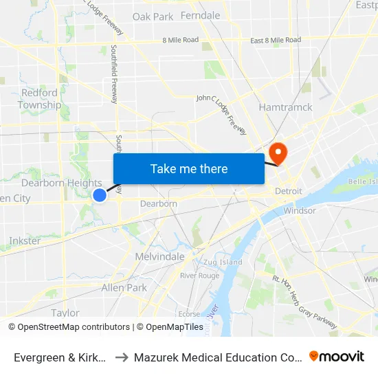Evergreen & Kirkwood to Mazurek Medical Education Commons map
