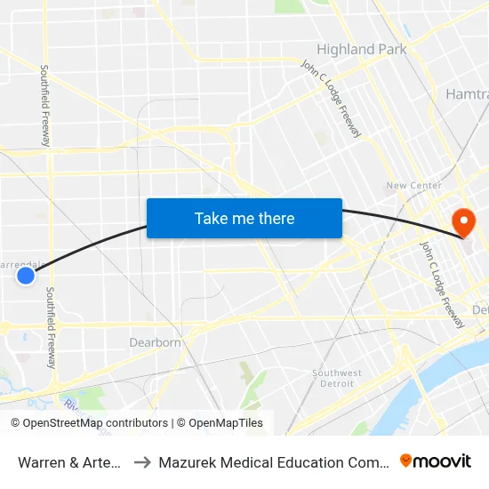 Warren & Artesian to Mazurek Medical Education Commons map