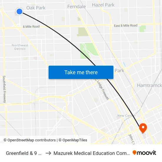Greenfield & 9 Mile to Mazurek Medical Education Commons map