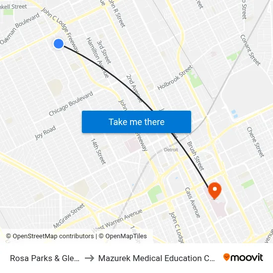 Rosa Parks & Glendale to Mazurek Medical Education Commons map