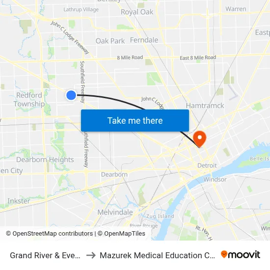 Grand River & Evergreen to Mazurek Medical Education Commons map