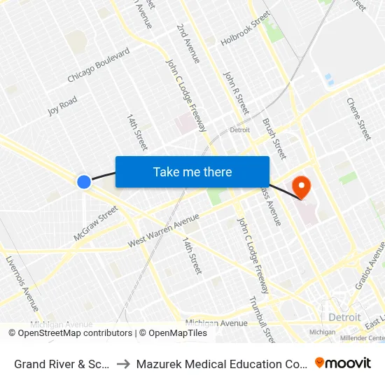 Grand River & Scotten to Mazurek Medical Education Commons map