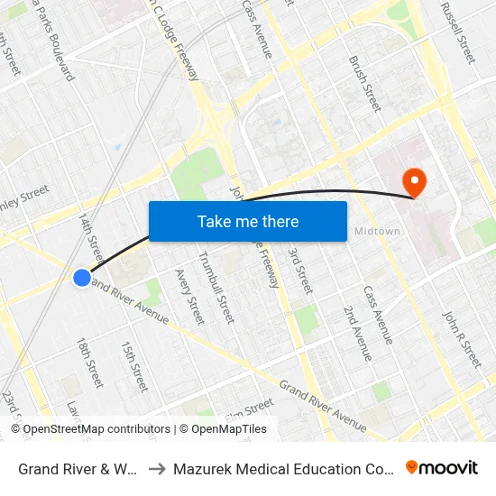 Grand River & Warren to Mazurek Medical Education Commons map