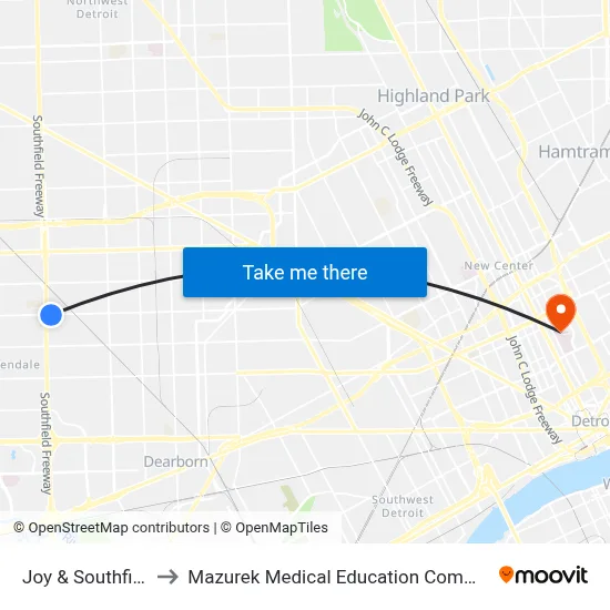 Joy & Southfield to Mazurek Medical Education Commons map