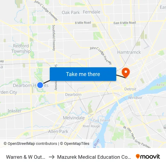 Warren & W Outer Dr to Mazurek Medical Education Commons map