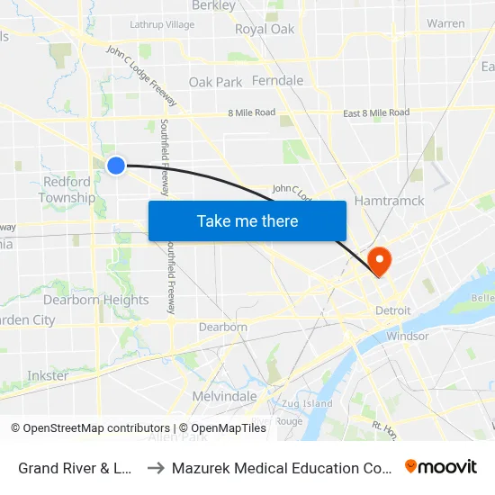 Grand River & Lahser to Mazurek Medical Education Commons map