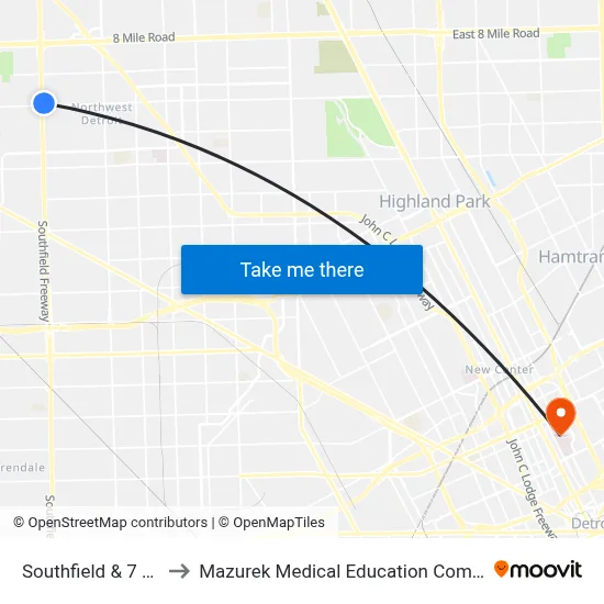 Southfield & 7 Mile to Mazurek Medical Education Commons map