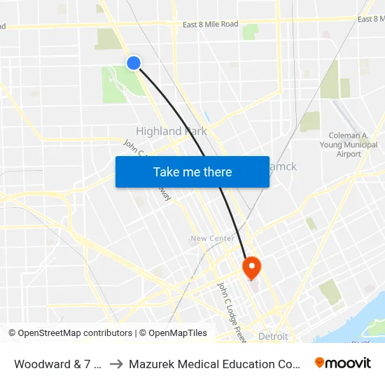 Woodward & 7 Mile to Mazurek Medical Education Commons map