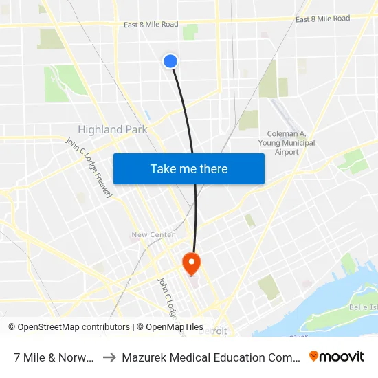 7 Mile & Norwood to Mazurek Medical Education Commons map