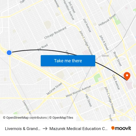 Livernois & Grand River to Mazurek Medical Education Commons map