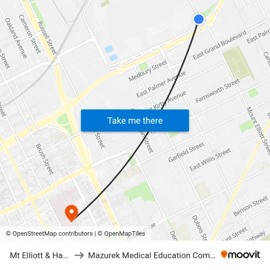 Mt Elliott & Harper to Mazurek Medical Education Commons map