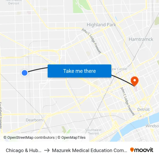 Chicago & Hubbell to Mazurek Medical Education Commons map